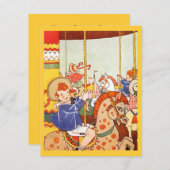 回転木馬·メリーゴー·ラウンド·パーティー誕生日招待状 招待状 (正面/裏面)