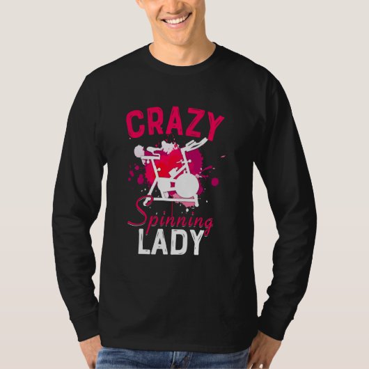 回転熱狂する婦人室内おもしろい女性紡糸B Tシャツ (正面)