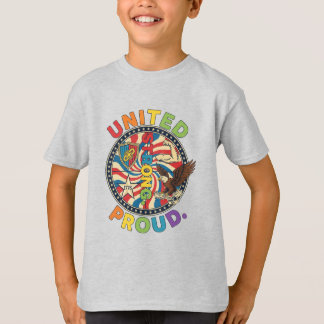 団結・強さ・誇り アメリカンハゲワシとシールド Tシャツ