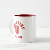 困おもしろいるマグ赤 ツートーンマグカップ (正面左)