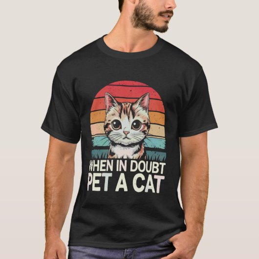 困ったときは猫を撫でよう 猫 Tシャツ (正面)