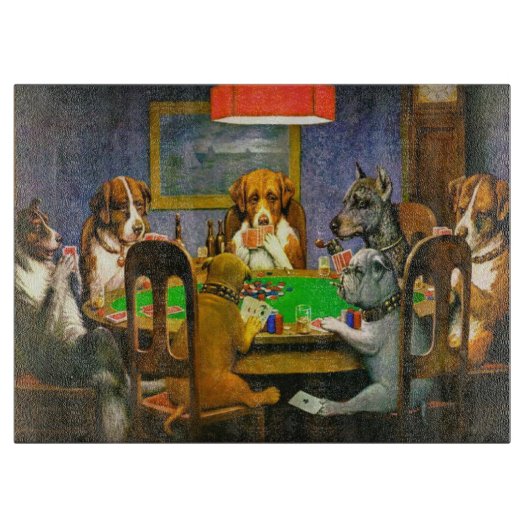 困った時の友達 カシウス・マルセル 犬のポーカー カッティングボード (正面)