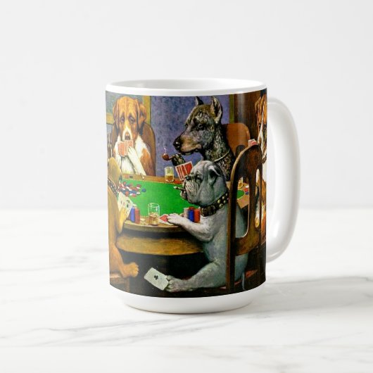 困った時の友達 犬のポーカー コーヒーマグカップ (正面右)