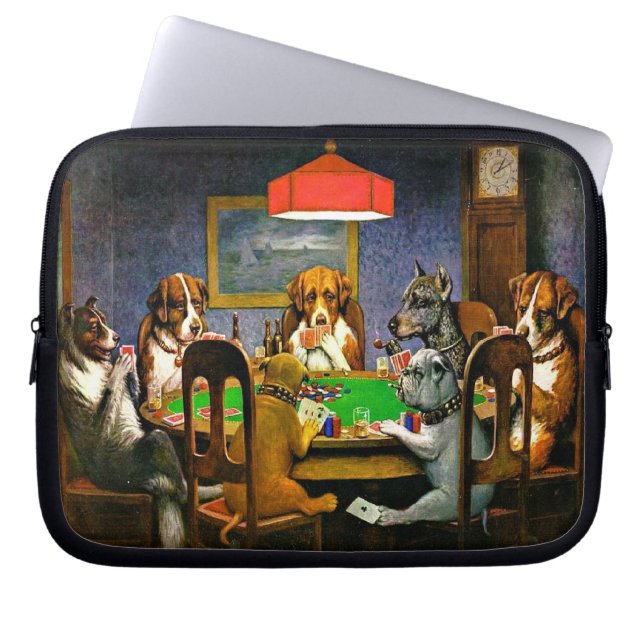 困った時の友達 犬のポーカー ラップトップスリーブ (正面)