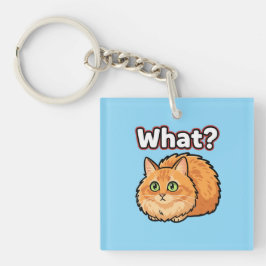 困惑したふわふわオレンジの猫 "え?" メメキーチェーン キーホルダー