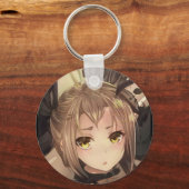 困惑したアニメの女の子琥珀の目ゴールデンブラウンの髪 キーホルダー (正面)