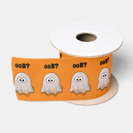 困惑した幽霊が"Oob?"と言う 面白いハロウィーンのキャラクター サテンリボン