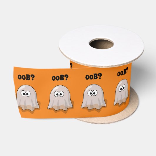 困惑した幽霊が"Oob?"と言う 面白いハロウィーンのキャラクター サテンリボン (リール)