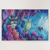 困難なウミガメの水の色コーラルリーフ海 ジグソーパズル (横)