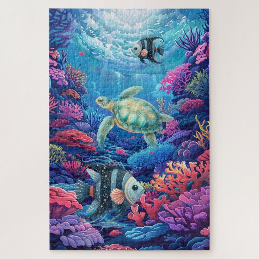 困難なウミガメの水の色コーラルリーフ海 ジグソーパズル (縦)