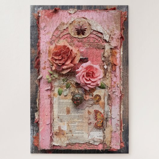 困難なピンクのフローラのインスパイア切り離し ジグソーパズル (縦)