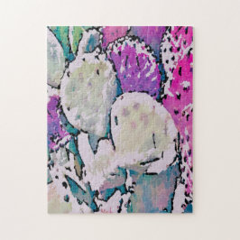 困難な抽象芸術ピンクとグリーンサボテンパズル ジグソーパズル