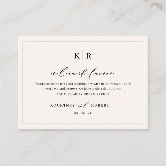 囲い結婚カードの見返りに対する慈善行為 名刺 (正面)