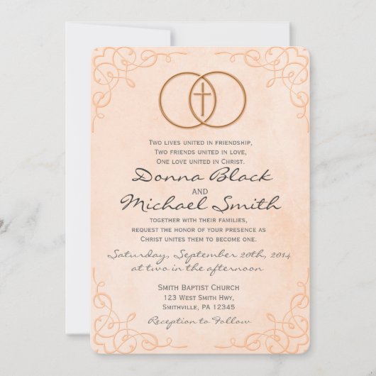 囲まれた十字の宗教結婚式招待状 招待状 (正面)