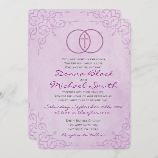 囲まれた十字の宗教結婚式招待状 招待状 (正面/裏面)