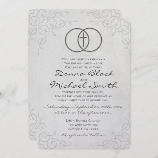 囲まれた十字の宗教結婚式招待状 招待状 (正面/裏面)