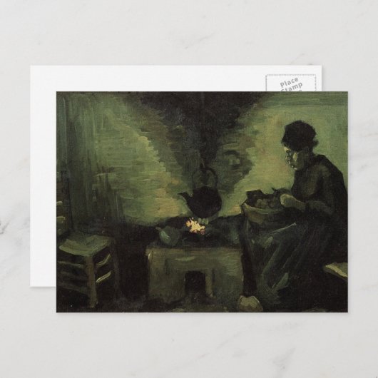『囲炉の前の農婦』(かこまえののうふ、英:Peasant Woman by Fireplace)by ポストカード (正面/裏面)