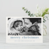 図ミニマル形 |ライトブルーメリークリスマスフォト カード (スタンド正面)