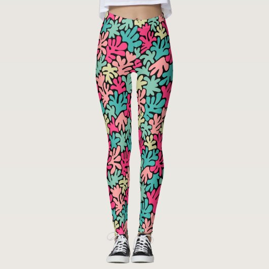 図形オーガニック抽象芸術240822 – 黒の色 レギンス (正面)