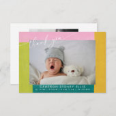 図形スカラフルクリプトベビー2つのフォトメッセージ サンキューカード (正面/裏面)