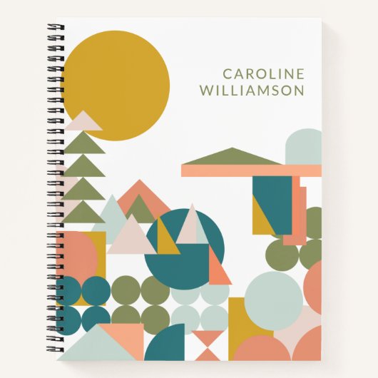 図形名パーソナライズされた付け図形のモダンレトロ ノートブック (正面)