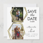 図形金ゴールド日付の写真を保存 カード (正面)