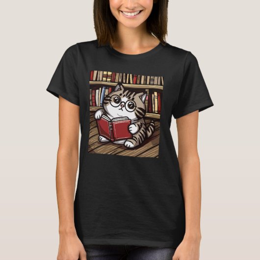 図書好き子猫ペットブックリーダー読書猫 Tシャツ (正面)