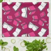 図書室おもしろい図書室ブックウォームピンク キッチンタオル (折り畳み)