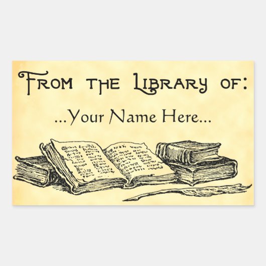 図書室からヴィンテージ書室へカスタムの蔵書票 長方形シール (正面)