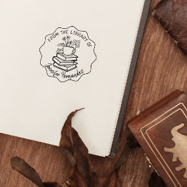 図書室から,本と茶 ラバースタンプ