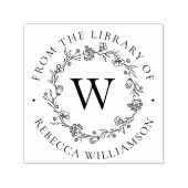 図書室のモノグラムとフローラリース セルフインキングスタンプ (デザイン)