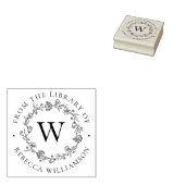 図書室のモノグラムとフローラリース ラバースタンプ (押印)