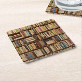 図書室の書籍 スクエアペーパーコースター (アングル)