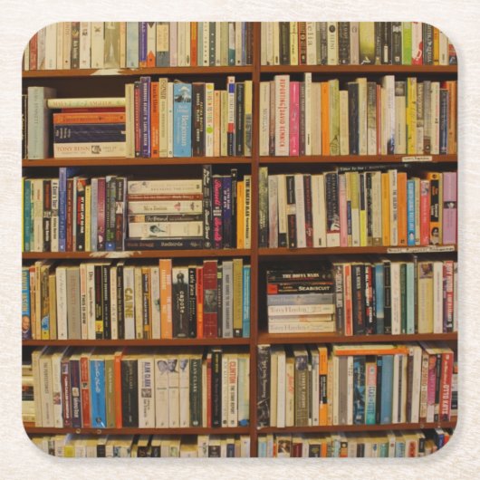 図書室の書籍 スクエアペーパーコースター (正面)