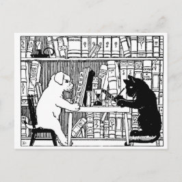 図書室の猫と犬 ポストカード