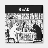 図書室の猫と犬 マグネット (正面)