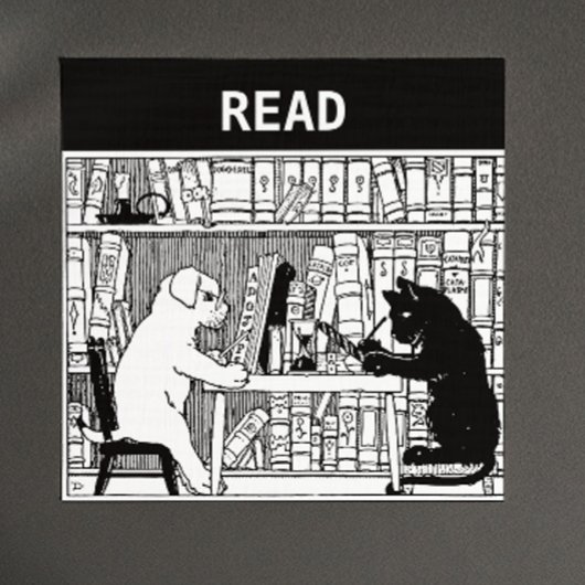 図書室の猫と犬 マグネット