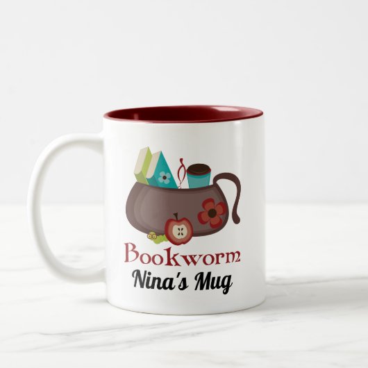図書室またはブッククラブ用ブックウォームギフト2トーン ツートーンマグカップ (左)