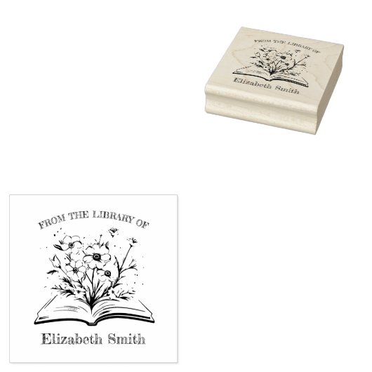 図書室エレガントの本カスタム ラバースタンプ (押印)