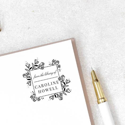 図書室エレガントモダンの花 ラバースタンプ