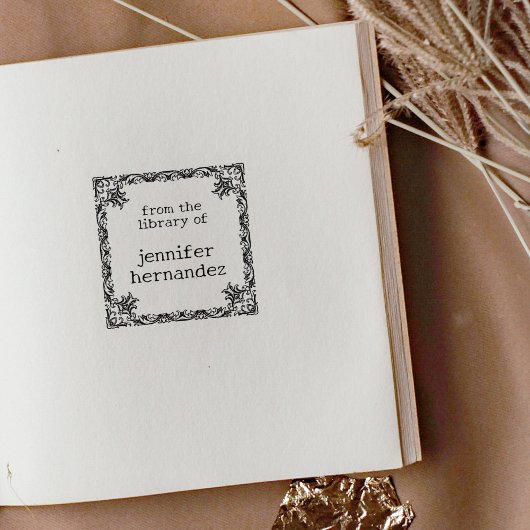 図書室シンプルからのヴィンテージ花枠 ラバースタンプ