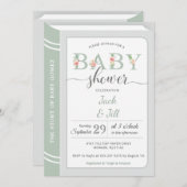 図書室セージ緑の赤男女兼用ちゃんシャワー 招待状 (正面/裏面)