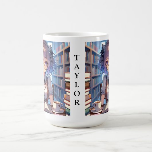 図書室パーソナライズされたのア頭が切れるニメ娘 コーヒーマグカップ (中央)