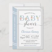 図書室建物男の赤ちゃんシャワーライトブルー 招待状 (正面)