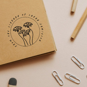 図書室素朴の手描き花 ラバースタンプ