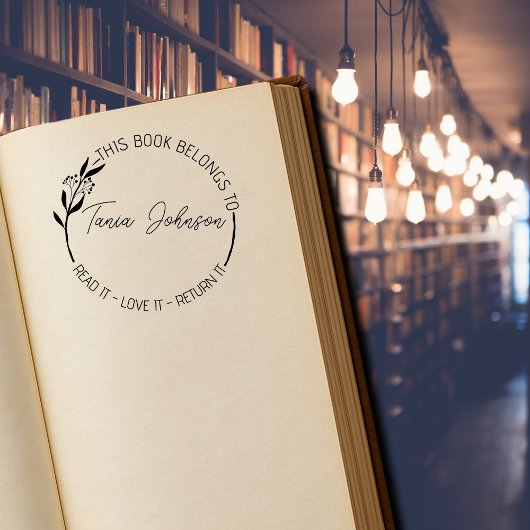 図書室蔵書票カスタムフローラモダンリース ラバースタンプ