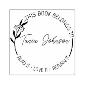 図書室蔵書票カスタムフローラモダンリース ラバースタンプ (インプリント)