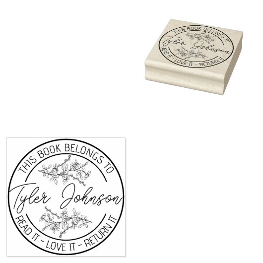 図書室蔵書票カスタムフローラリースデイジー ラバースタンプ (押印)