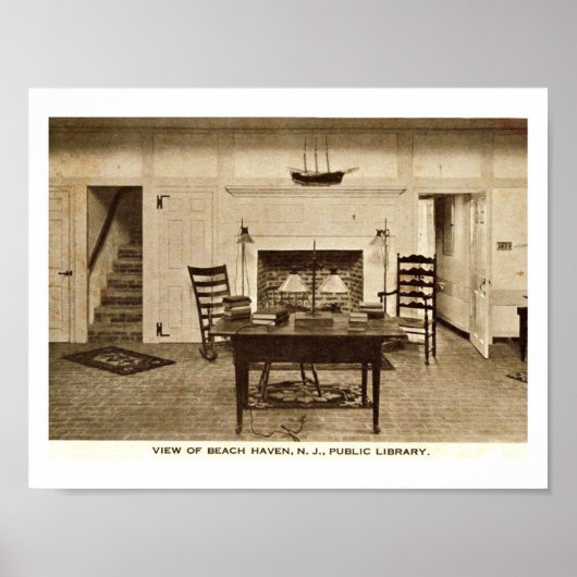 図書室、ビーチヘブン、NJヴィンテージ ポスター (正面)