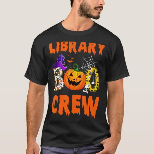 図書室Booクルー学校図書室ハロウィンライブラリ Tシャツ (正面)